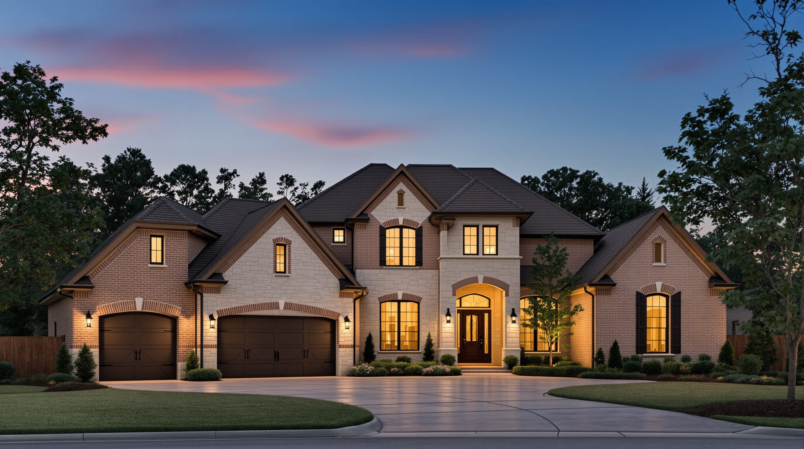 Keller, TX home at dusk — the kind of roofline permanent LED lighting was built for